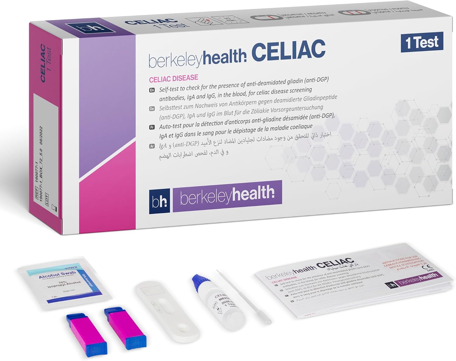 Berkeley Health Celiac Home Self Test Kit - Check for Gluten Allergy - Coeliac Disease - Easy to Follow, Fast & 90% Accurate - 1 Pack