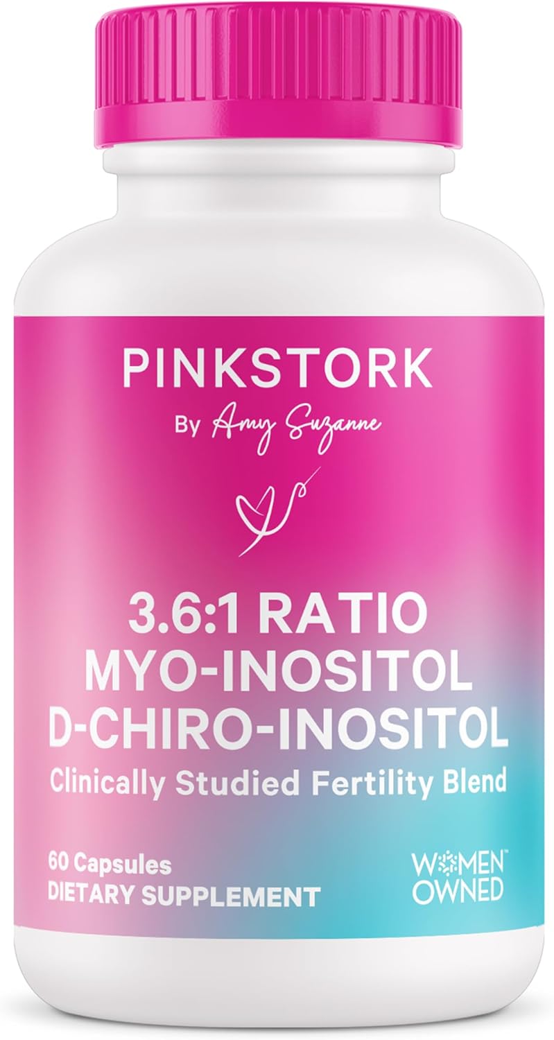 Pink Stork Myo-Inositol & D-Chiro Inositol: 3.6:1 Blend to Support Fertility, Hormone Balance for Women - Ovarian Function, Ovulation, Conception, and Period Support Supplement - 60 Capsules