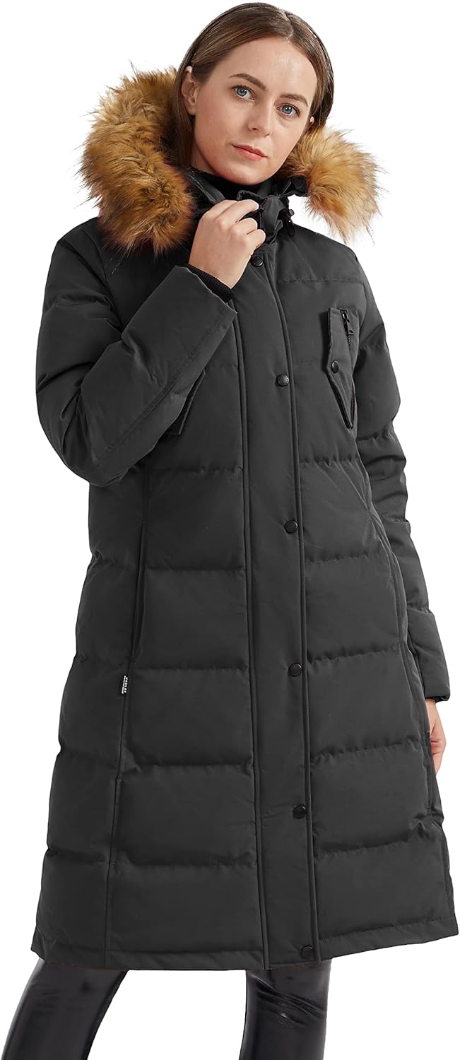 Orolay Women's Down Jacket Winter Long Coat Windproof Puffer Jacket with Fur Hood
