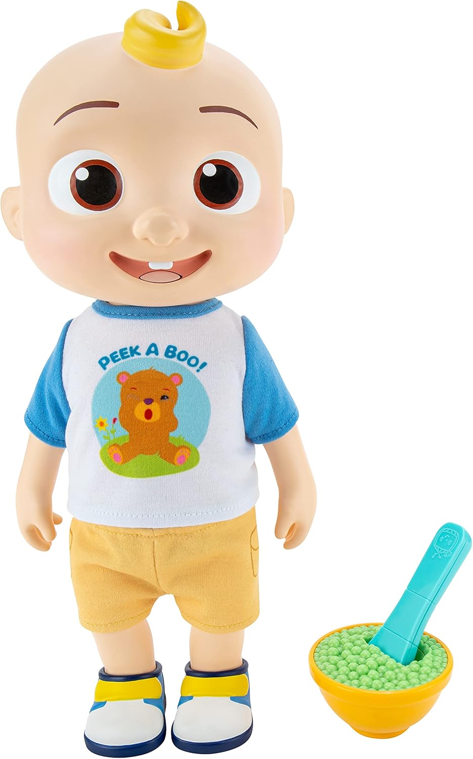 CoComelon Deluxe Interactive JJ Doll - Includes JJ, Shirt, Shorts, Pair of Shoes, Bowl of Peas, Spoon - Toys for Preschoolers