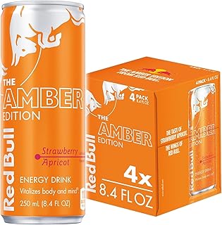 Red Bull Amber Edition Energy Drink, Strawberry Apricot, with 80mg Caffeine plus Taurine & B Vitamins, 8.4 Fl Oz, Pack of 4 Cans