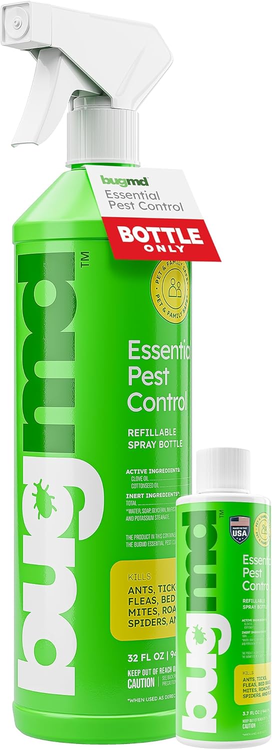 BugMD Ant Killer & Bug Spray Concentrate 3.7 oz and Empty Refillable Spray Bottle 32 oz.