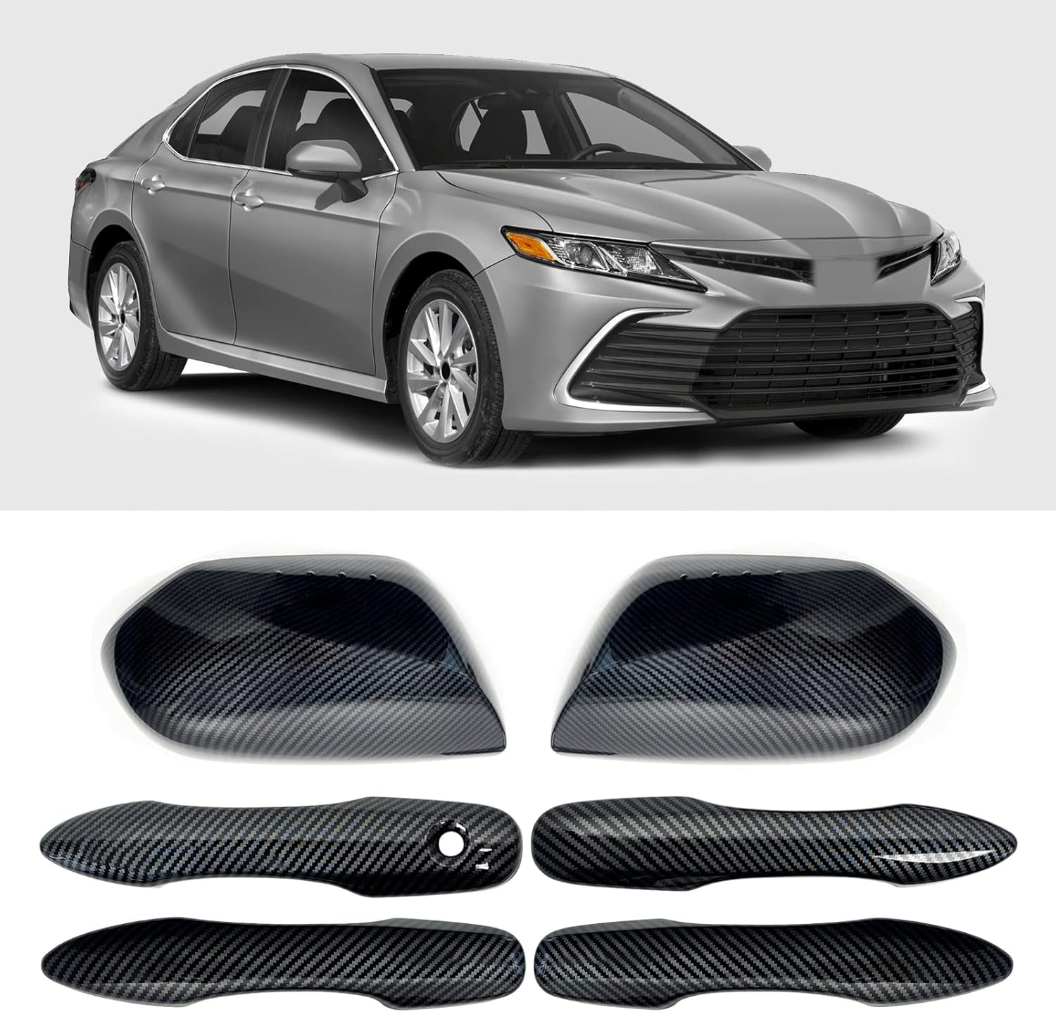 Side Door Mirror Caps Cover Trim + Door Handle Cover Trim Compatible with 2025 2024 2023 2022 2021 2020 2019 2018 Toyota Camry Accessories Rearview Without Smart Keyholes