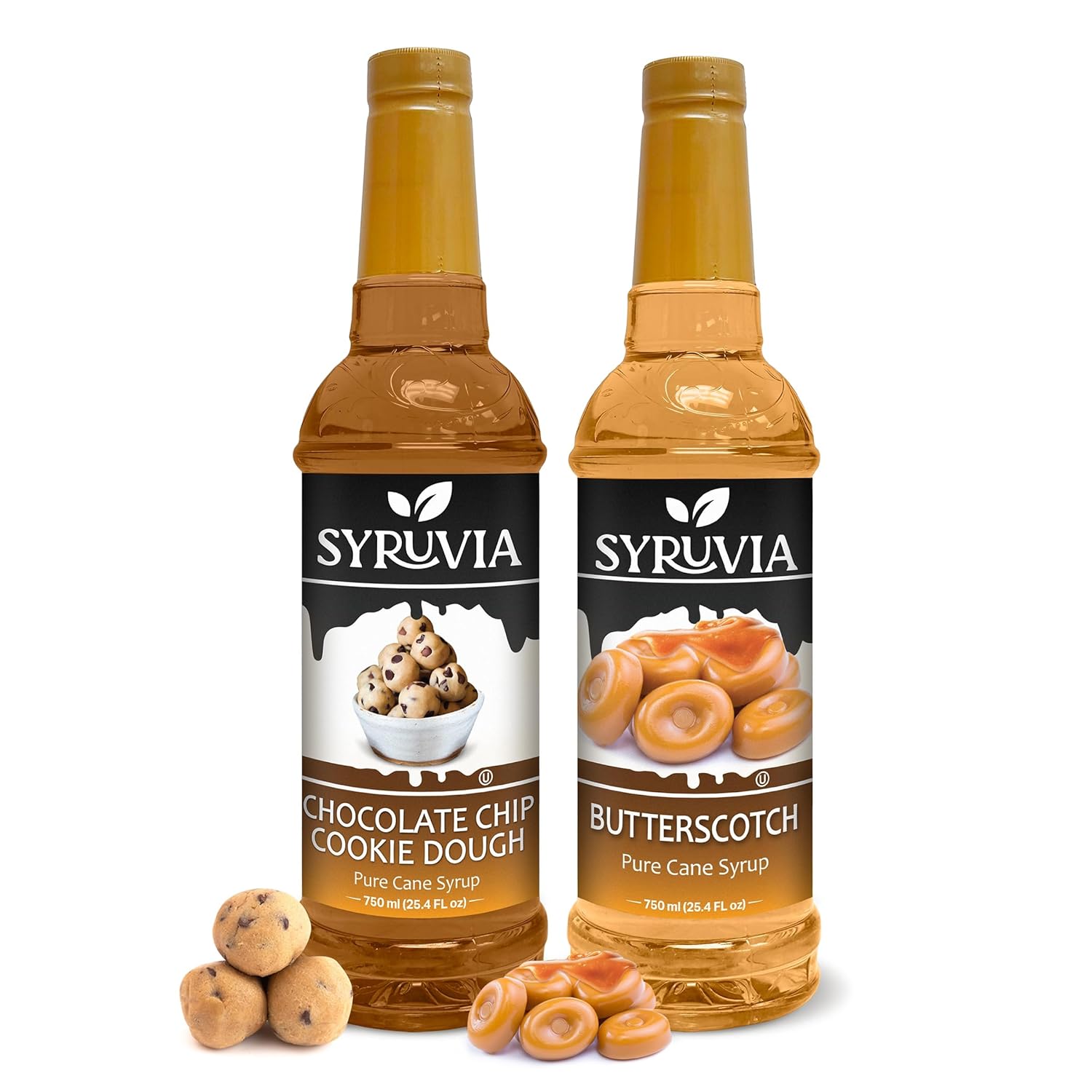 Syruvia Chocolate Chip Cookie Dough & Butterscotch Syrup - 25.4 fl oz. Premium Coffee Flavoring Syrup. Kosher, and Gluten-Free. Ideal for Enhancing Drinks, Sodas, Shakes, Desserts, and More.