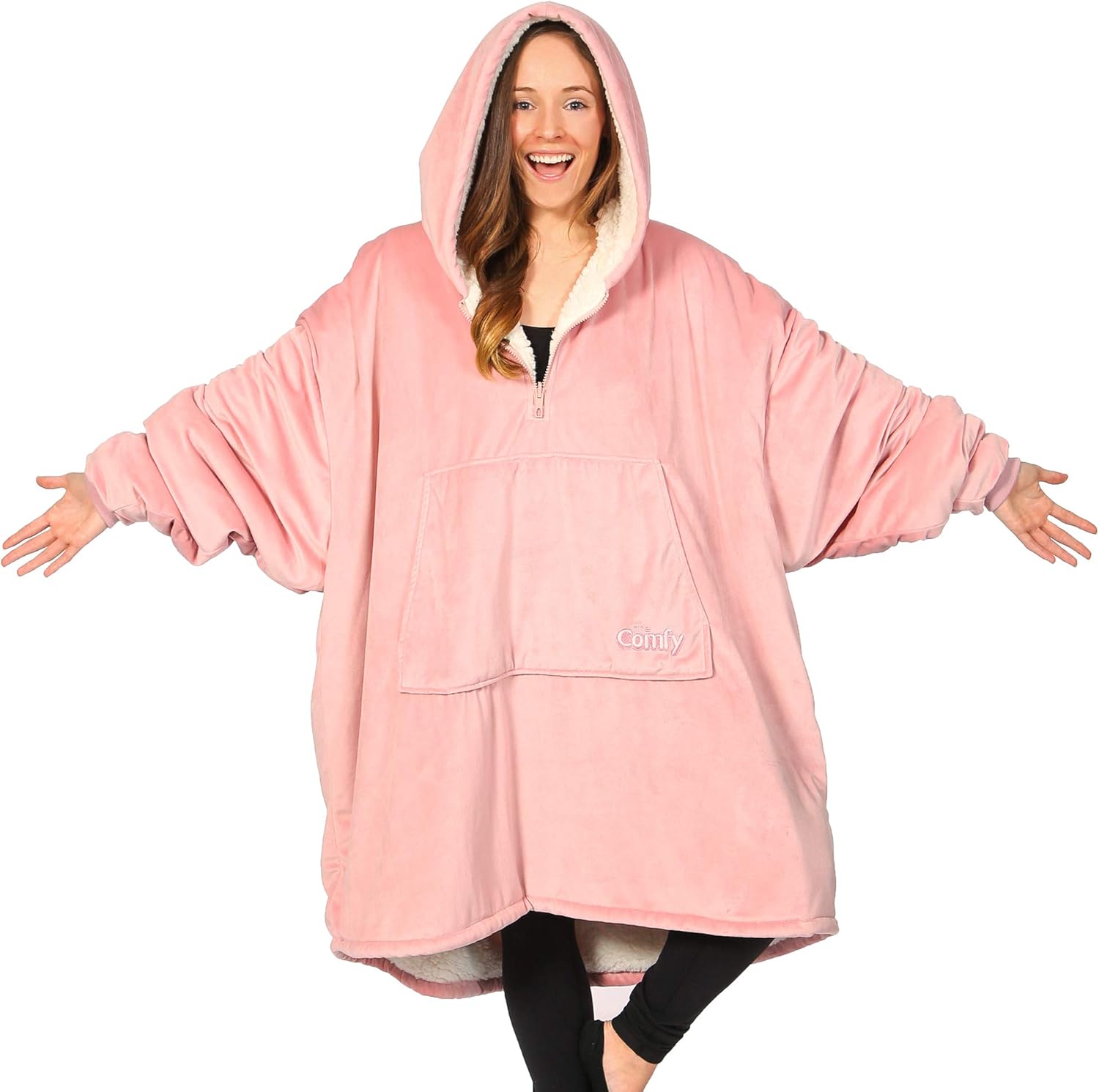 THE COMFY Original | Sherpa Lined Microfiber Fleece Wearable Blanket, Oversized Design with Hood and Pocket from Shark Tank