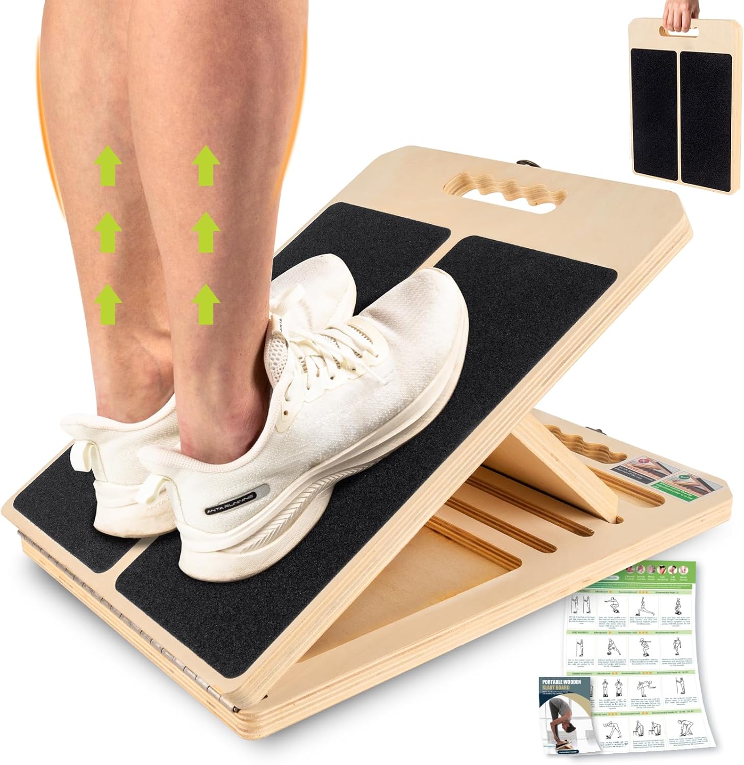 Slant Board for Calf Stretching, Adjustable Portable Wooden Incline Board for Calf Stretcher with Training Poster, 300 Lbs Weight Capacity Physical Therapy Equipment for Leg, Knees, Heel, Ankle