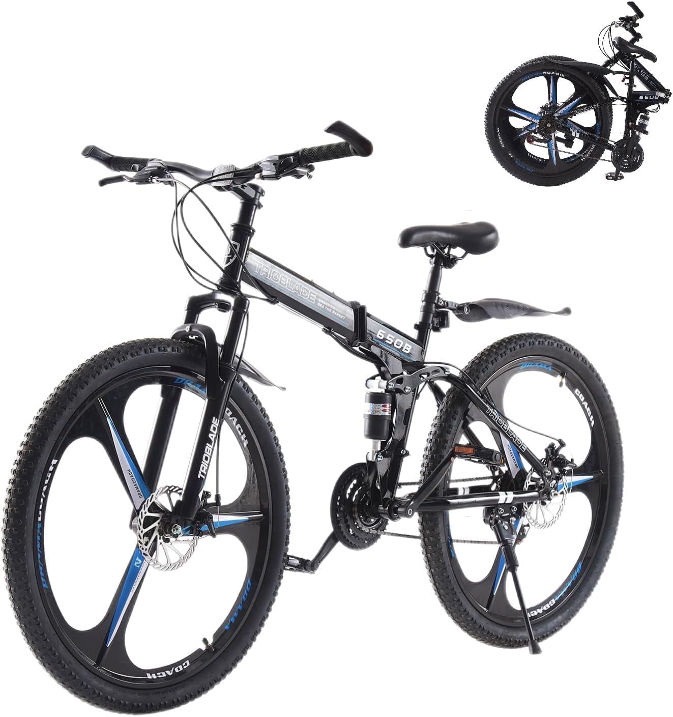 LSBIKE 24 26 27.5In Foldable Mountain Bike Dual Suspension Hardtail Bicycle Men Women Mountain Bike 21 Speed Drivetrain Lightweight Frame Sport Cycling Bike for Adult
