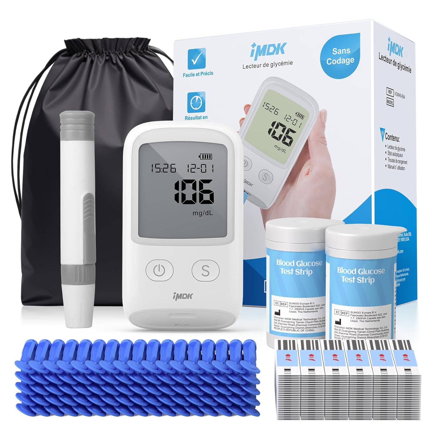 IMDK Blood Glucose Monitor Kit, 𝗖𝗹𝗶𝗻𝗶𝗰𝗮𝗹𝗹𝘆 𝗔𝗰𝗰𝘂𝗿𝗮𝘁𝗲 Blood Sugar Test Kit with 100*Glucometer Strips, 100*Lancets, 1*Lancing Devices, 𝐅𝐒𝐀/𝐇𝐒𝐀 𝐄𝐥𝐢𝐠𝐢𝐛𝐥𝐞 & No Coding Required