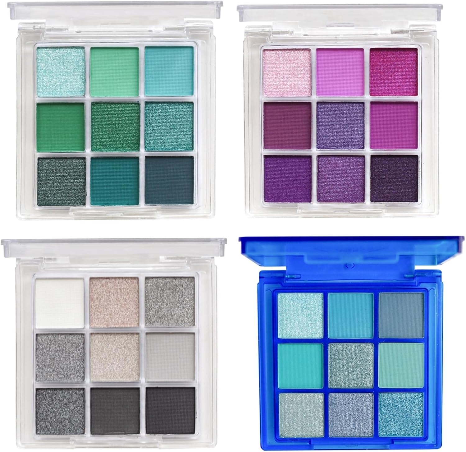 4 Pack/Set Eyeshadow Palette Set– 9 Colors Eye Makeup Kit, Black, Blue, Green, Purple Eyeshadow Shades, Convenient Portable Travel Eyeshadow Palette (4 Pack/Set)