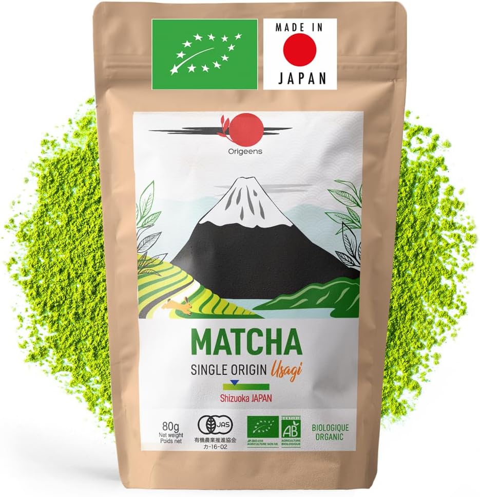 ORIGEENS Organic Japanese Matcha Tea - Single Origin Shizuoka - Organic Matcha Green Tea Powder - 80g Bag