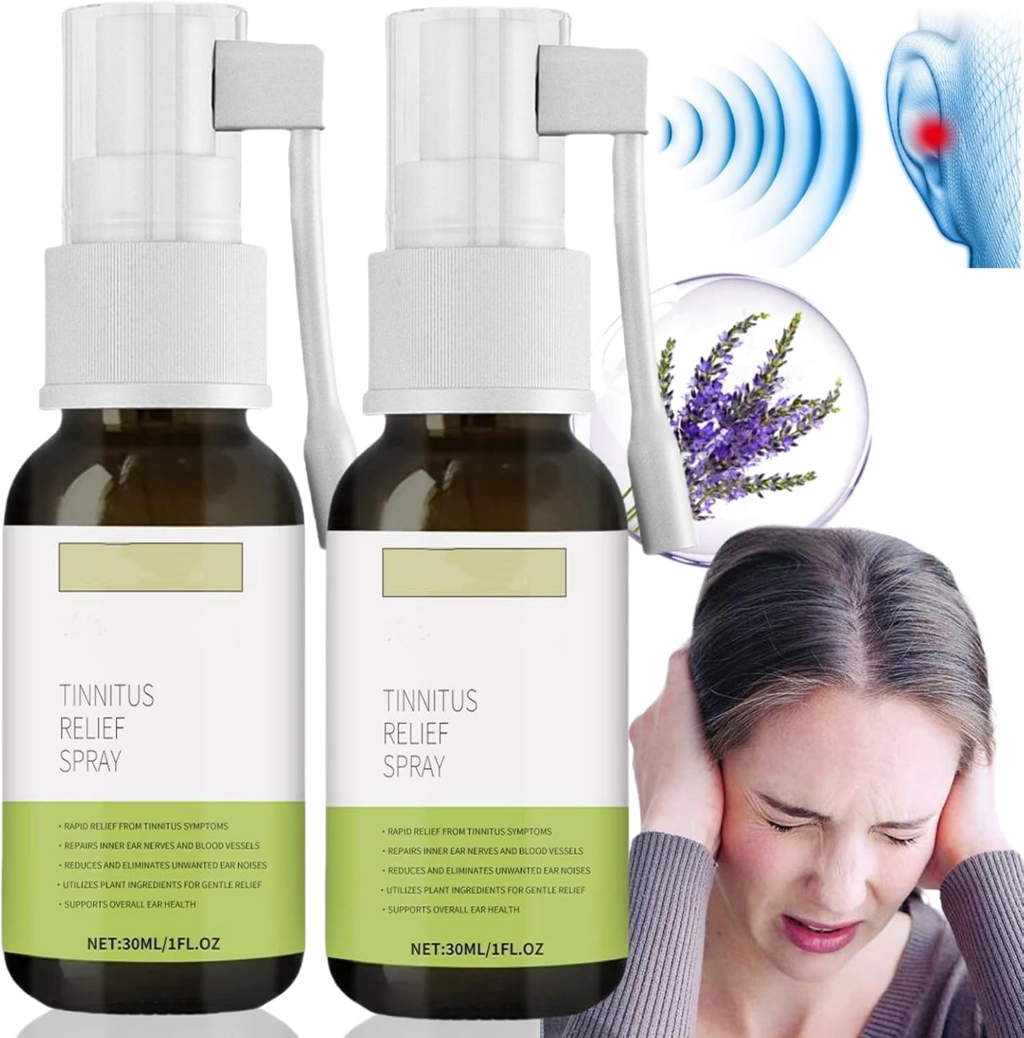 2PCS Tinnitus Relief Spray,Ear Drops for Tinnitus,Blocked Ears Treatment,Ear Tinnitus Sprays,Tinnitus Relief for Ringing Ears,Portable Tinnitus Relief Ear Spray,Ear Calm Spray,Ear Ringing Spray