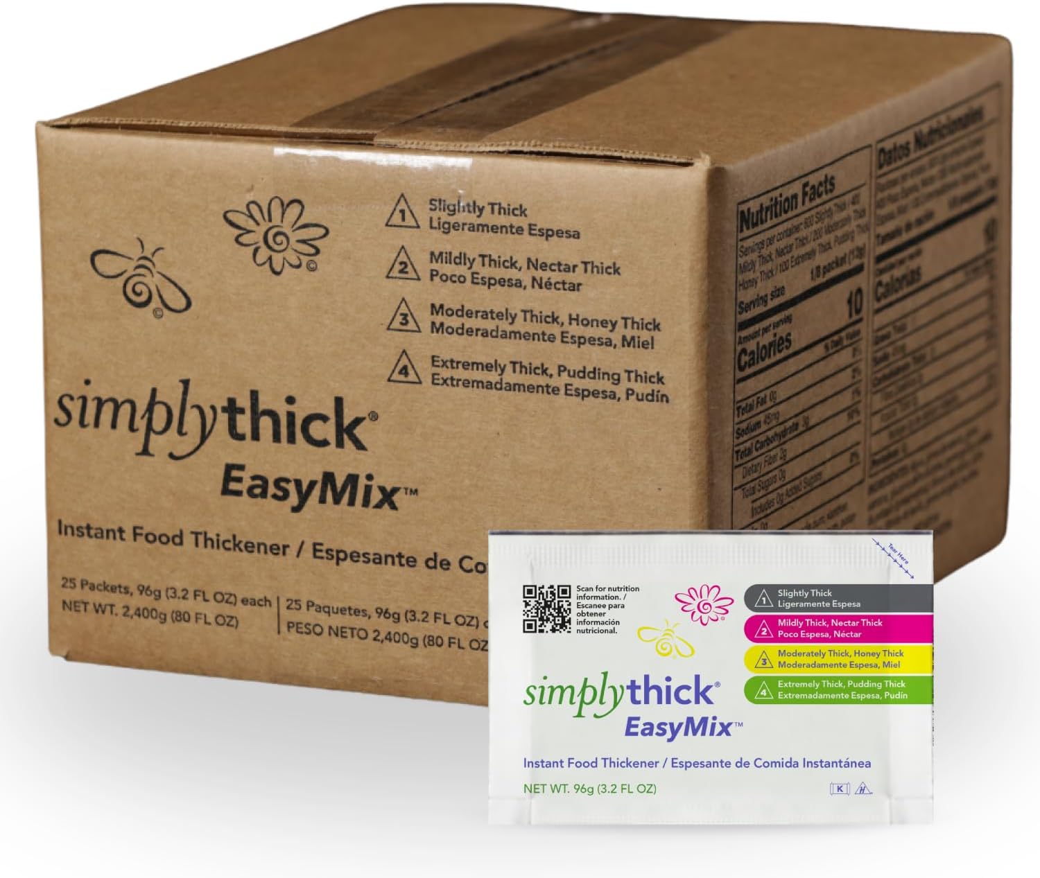 SimplyThick EasyMix | 25 Count of 96g Bulk-Serving Packets | Gel Thickener for Dysphagia & Swallowing Disorders | 4 Thickness Levels in 1 Packet | For IDDSI Levels 1-4: Slightly Thick, Mildly Thick, Moderately Thick, or Extremely Thick