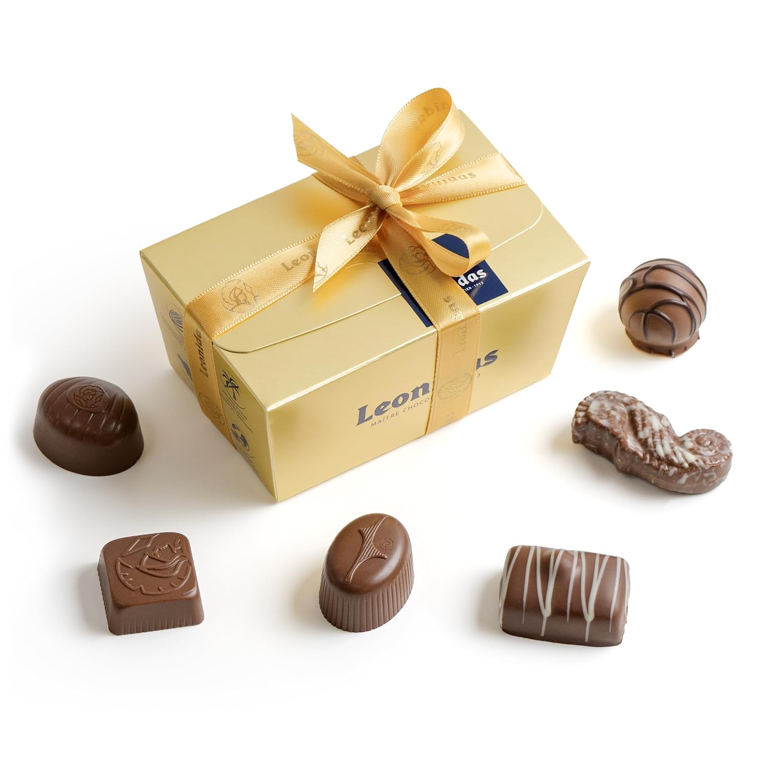 Leonidas Belgian Milk Chocolate Gift Box - 15 pcs. (0.5 lb / 227 g) - Birthday Thank You Anniversary Congratulations Gift Basket Gold Ribbon Gourmet Candy Assortment