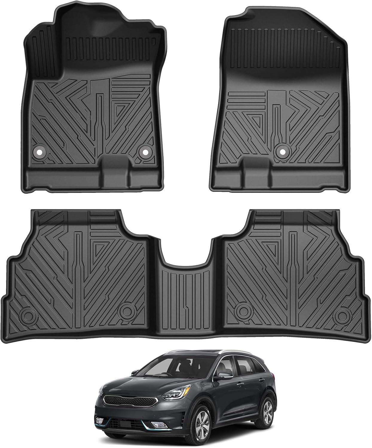 Falafa Floor Mats Fit for 2019-2022 Kia NIRO EV(NOT for HEV & PHEV), TPE All Weather Protection Floor Liners 1st & 2nd Row NIRO EV 2019 2020 2021 2022 Car Mats Accessories, Black