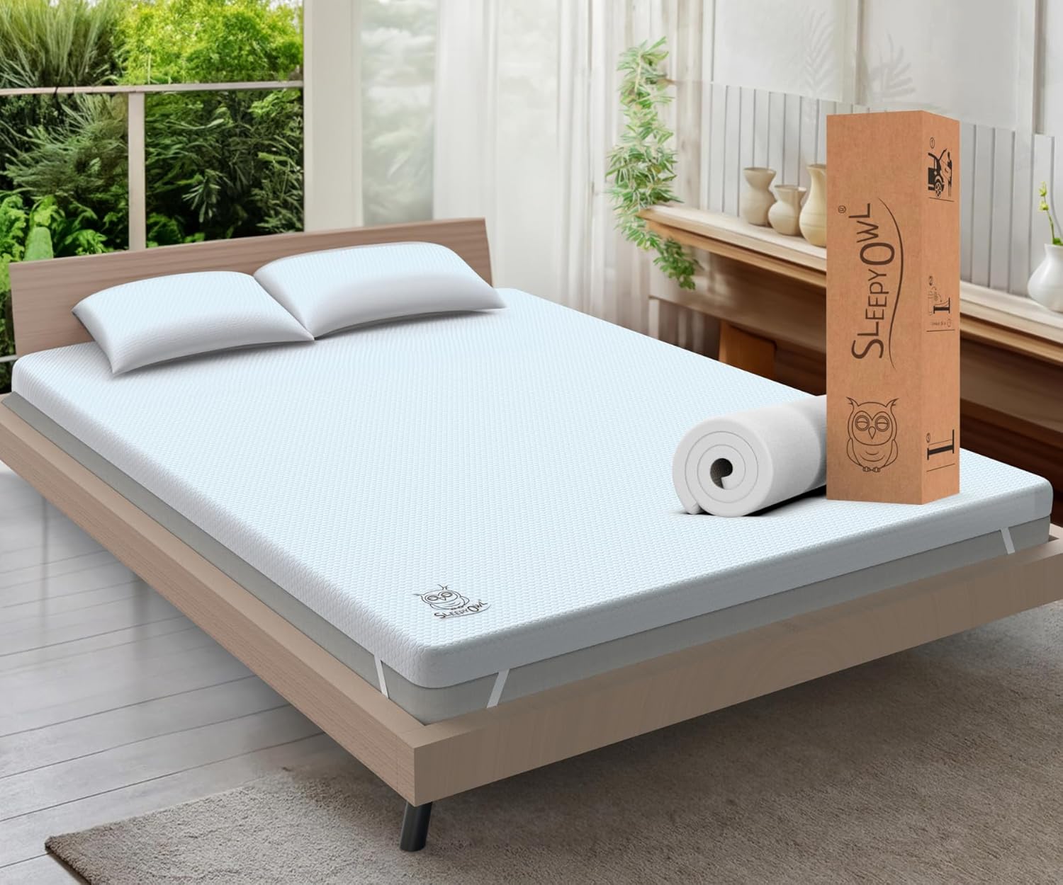 SLEEPY OWL 4 Inch Memory Foam Mattress Topper KING Bed, 10cm Thick Gel Infused Orthopedic Mattress Pad for Back Pain, Removable Washable Zipped Cover with Elastic Straps (King 150x200, 10 cm)