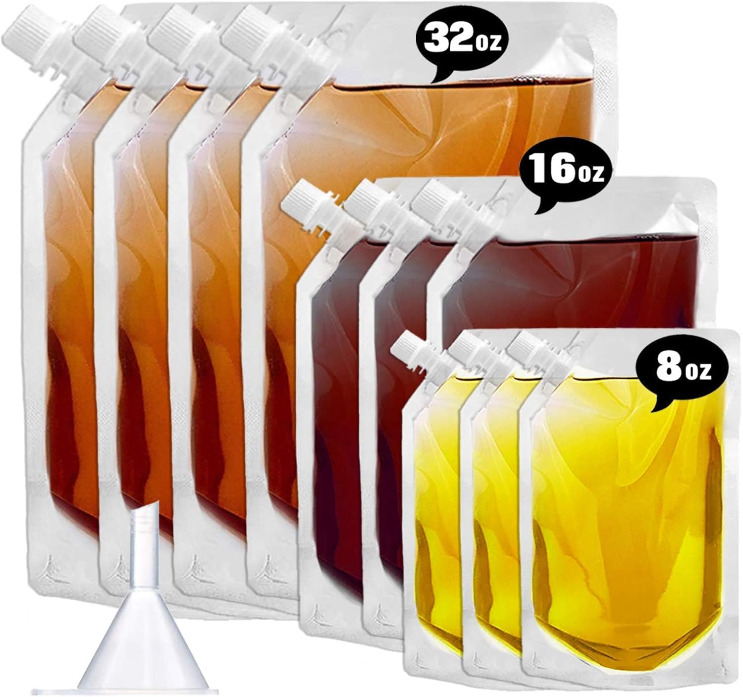Cruise Liquor Flask Kit for Travel,Concealable and Reusable Rum Runner Alcohol Juice Travel Plastic Flasks Liquor Bags for Sneak Drink-4 x 32 oz + 3 x 16 oz + 3 x 8 oz +1 funnel