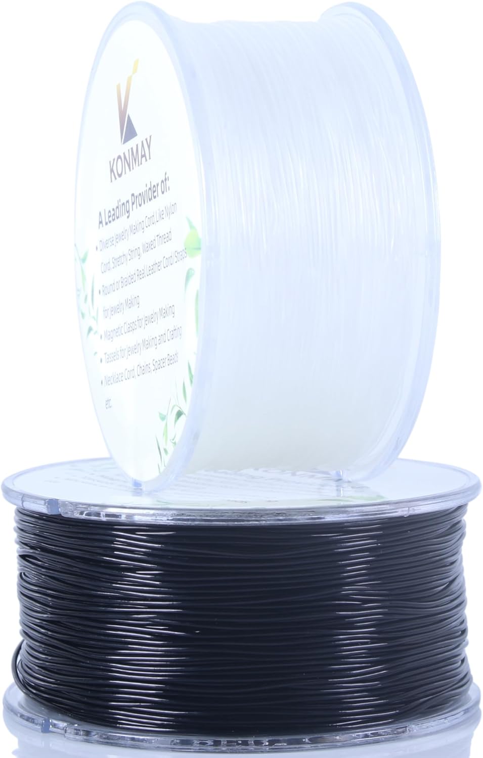 KONMAY 2 Rolls 0.8mm Round Stretchy Bracelet Strings with Organizing Case, 130 Yards Black and White Crystal Elastic Thread Cord for Jewelry Bracelets Making and Beading