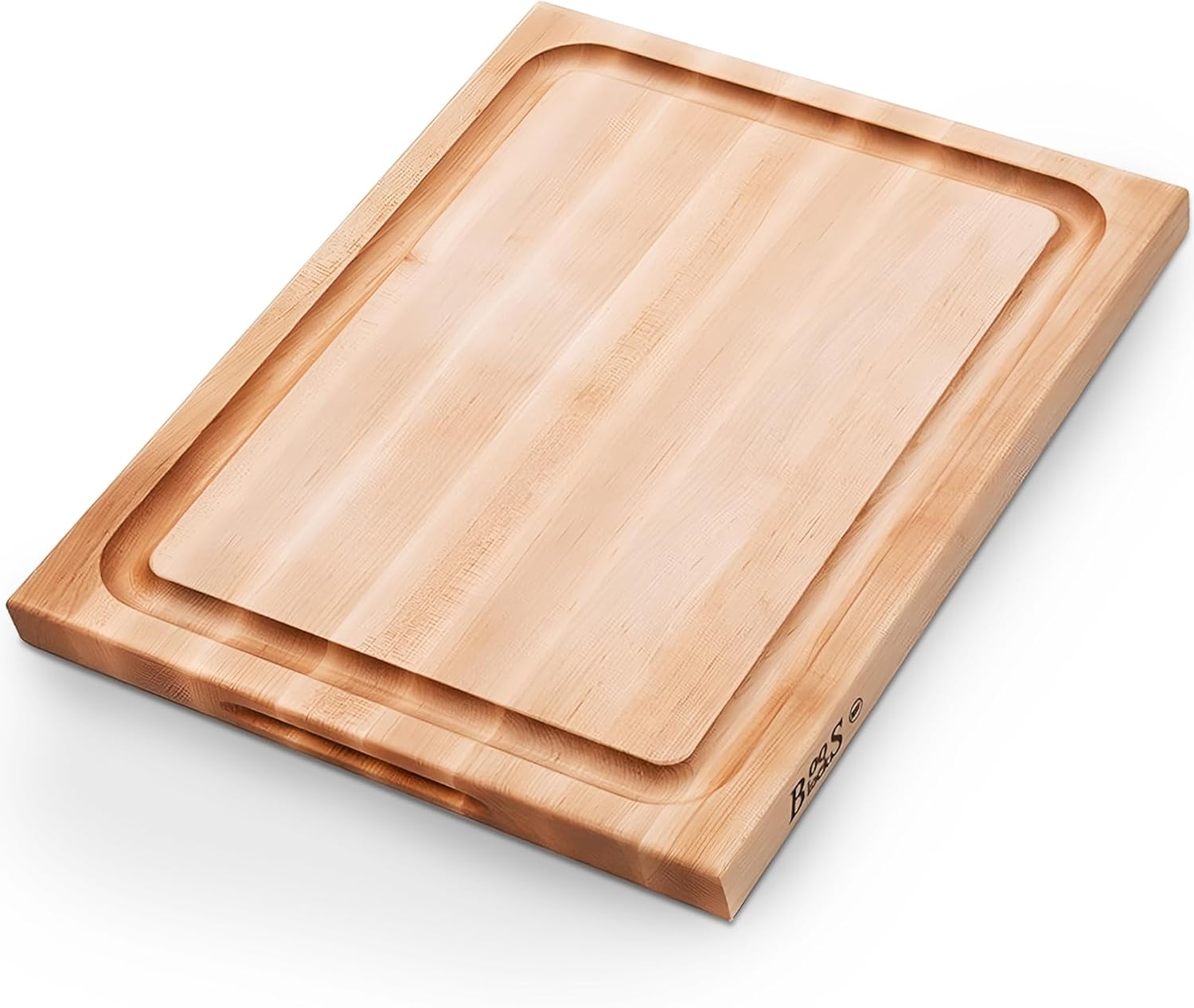 John Boos CB Series Rectangular Wooden Maple Cutting Board 20”x15” – 1.5” Thick, 12-lb Reversible Butcher Block with Juice Groove, Edge-Grain & Finger Grips – Made in the USA