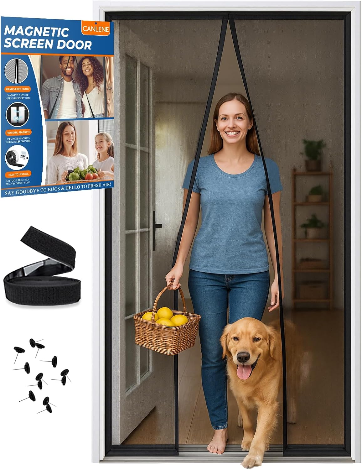 High-Density Magnetic Screen Door Mesh for Home and Patio, Tear Resistant Backdoor Screen Net with Magnetic Closure