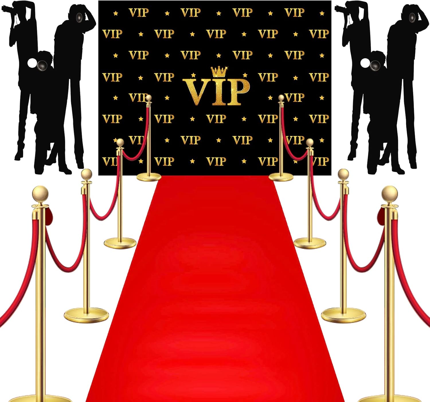 6.5 x 5 ft VIP Photography Backdrop Red Carpet Backdrop Film Movie Banner Paparazzi Props Party Accessory and Runner Red Carpet Runner 2.6 x 15 ft with Tape for Theme Party Decorations
