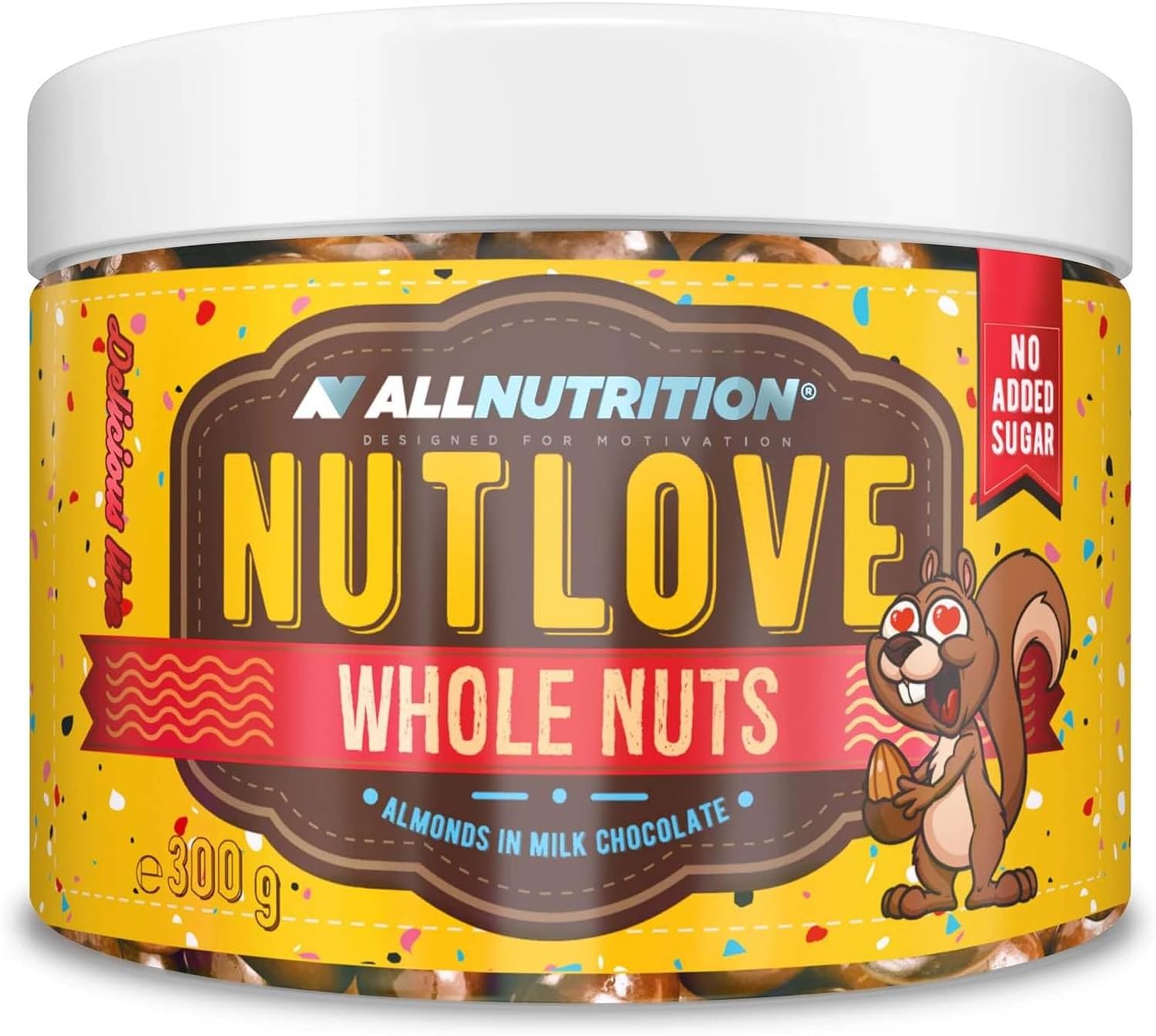ALLNUTRITION Nutlove Whole Nuts - Almonds in Milk Chocolate and Cinnamon - Sugar Free Chocolates - No Added Sugar Chocolate - Low Calorie Sweets - Healthy Snack - 300g