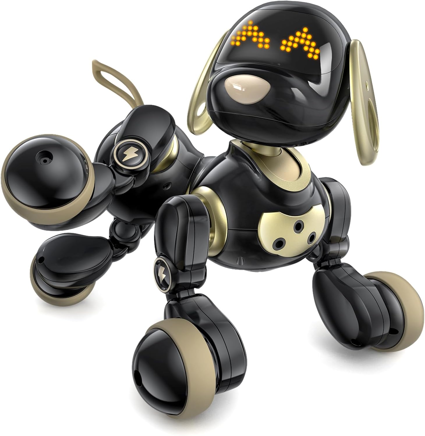 Ruko 18011 Robot Dog Toy, Smart Interactive Puppy with 30+ LED Faces, Remote & Gesture Control, Programmable Electronic Pet for Kids Ages 3–9, Black & Gold