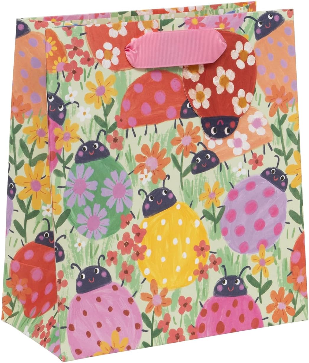 Glick Medium Gift Bag, Loveable Ladybirds, 225 x 200 x 100 mm, Luxury Recyclable Bag for Birthdays & Celebrations