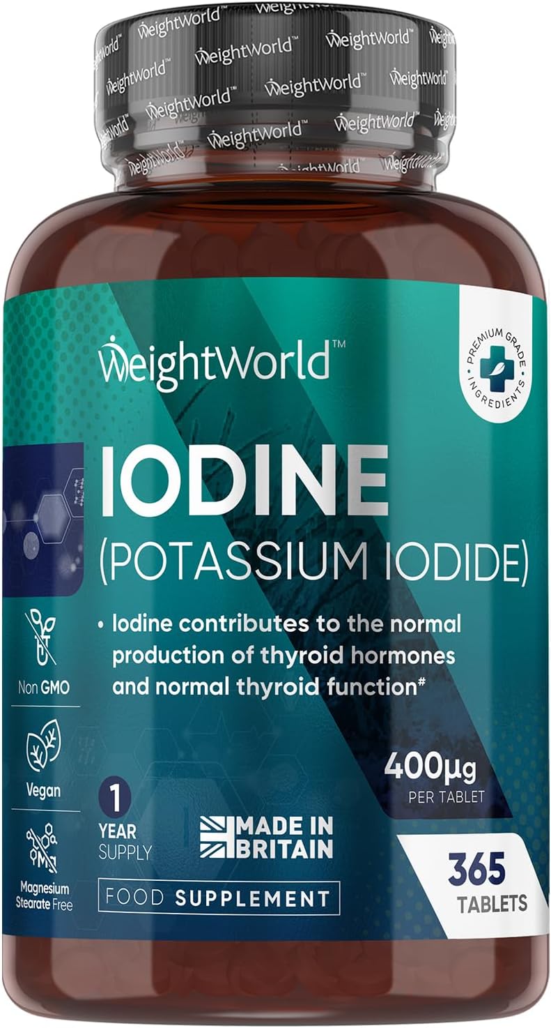 Iodine Tablets - 400mcg Potassium Iodide - 365 Vegan Tablets (1 Year Supply) - Non-GMO & Gluten-Free Iodine Supplement - Trace Mineral - Made in The UK