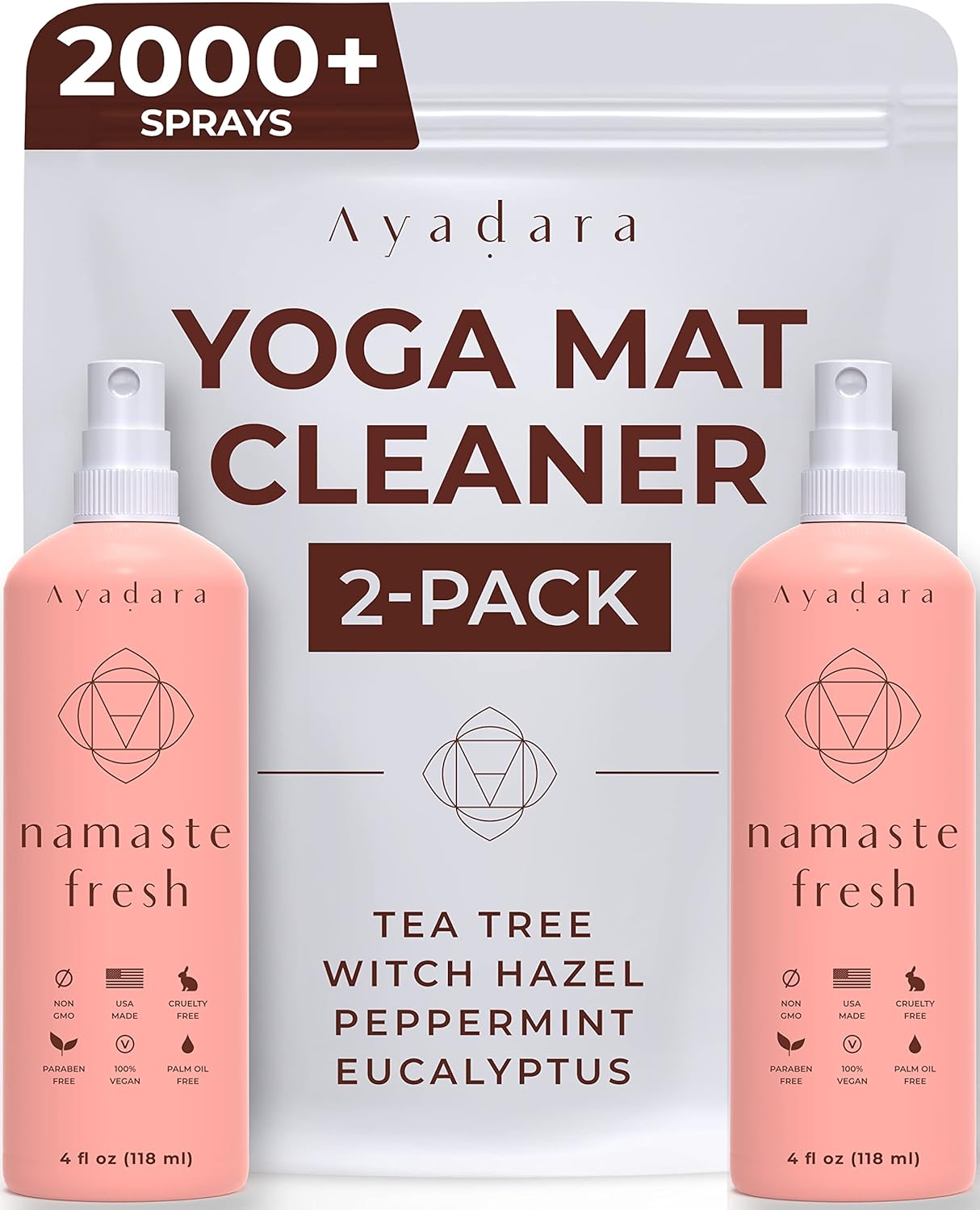 Yoga Mat Cleaner Spray, Cleaning Spray for Yoga Accessories, All Purpose Mat Spray for Gym Equipment, Workout Mat Spray With Tea Tree Oil, Yoga Mat Spray Cleaner, 1000 Sprays per Bottle 2-Pack