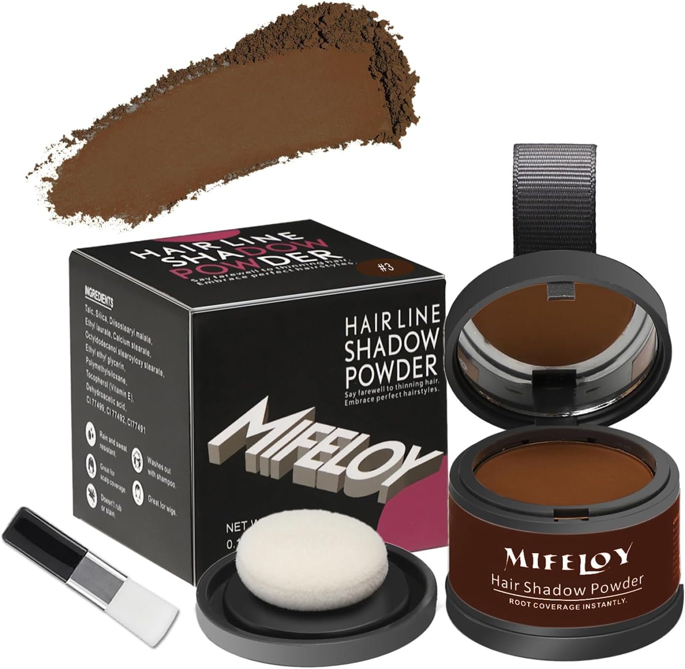 MIFELOY Root Touch Up Powder, Cover Up Hair Color for Grays, Root Coverage for Women, Men Roots Concealer for Beard Line Eyebrow, Instantly Shadow Powder for Thinning Grey Hairline, Dark Brown
