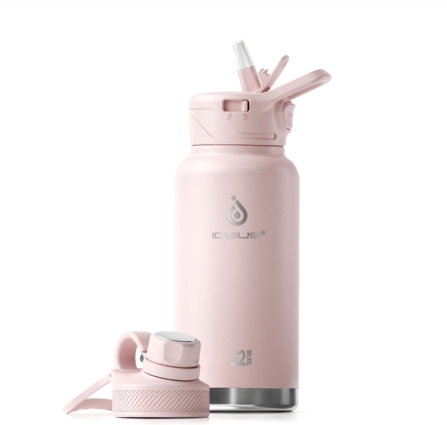 IDEUS Vacuum Insulated Water Bottle, Stainless Steel Double Wall Flask Metal Sports Canteen with Leak-Proof Screw Cap (Light Pink, 32oz (950ml))