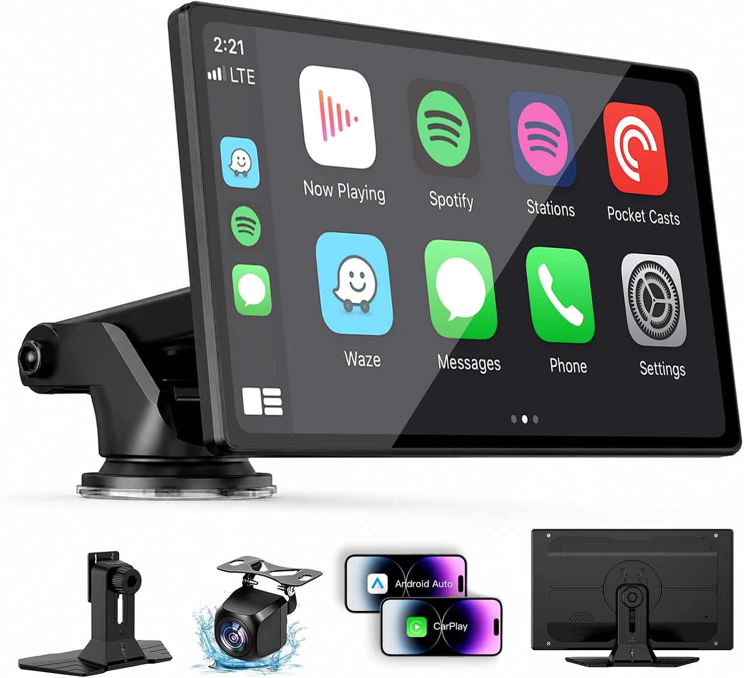 9" Wireless CarPlay Screen with Apple Car Play & Android Auto for Car, OTA Updates, Backup Camera, Bluetooth 5.0, Mirror Link, Voice Control, GPS Navigation, FM, AUX