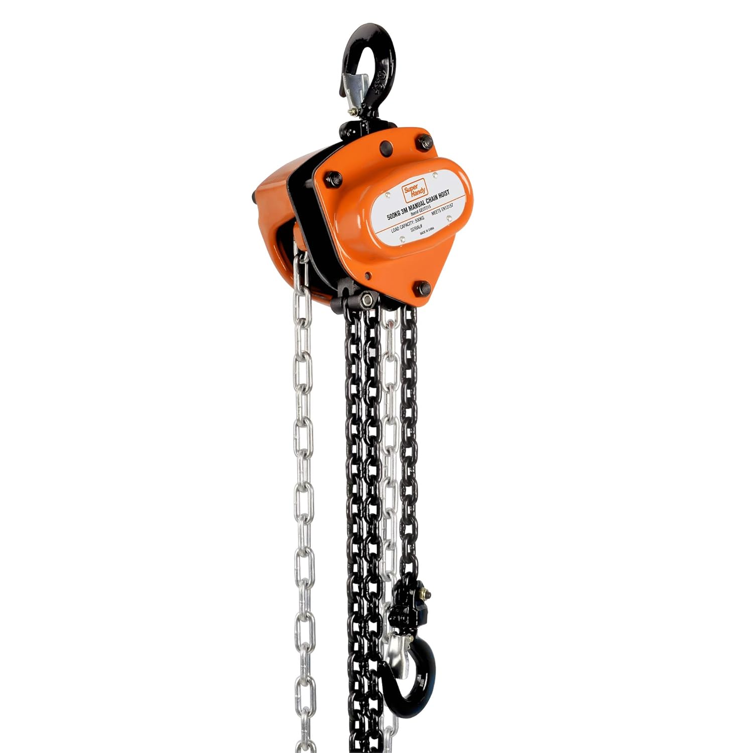 SuperHandy Manual Chain Block Hoist Come Along 1/2 TON 1100 LBS Cap 10FT Lift 2 Heavy Duty Hooks Commercial Grade Steel for Lifting Pulling Construction Building Garage Warehouse Automotive Machinery