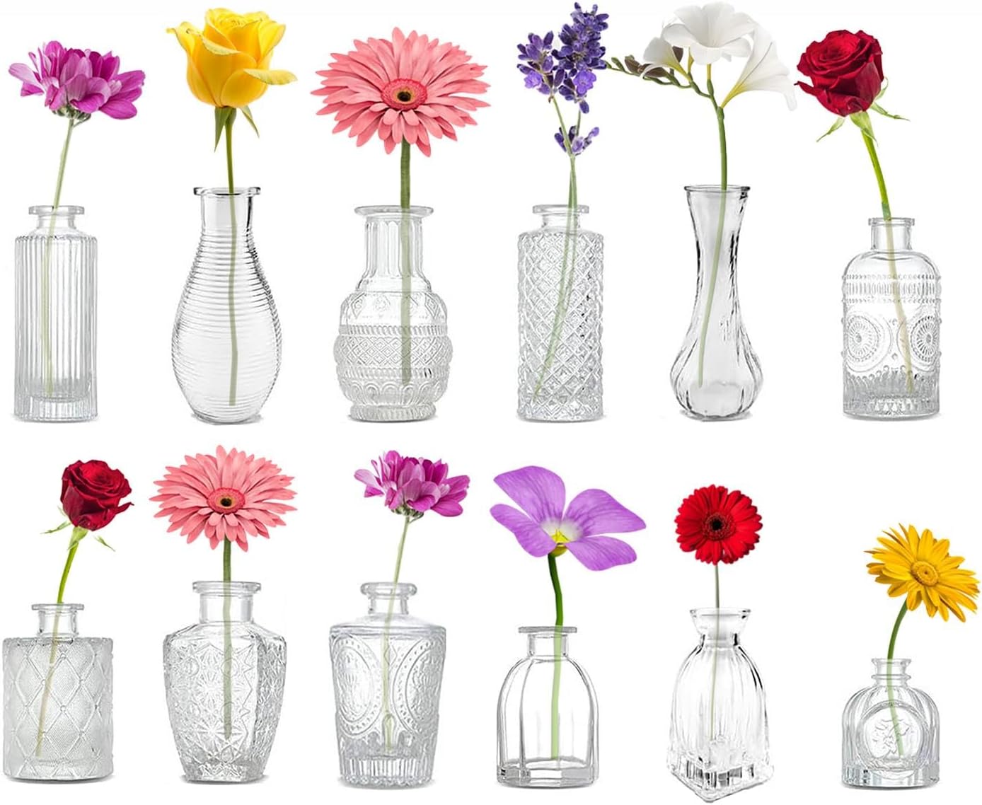simpa Cut Glass Centrepiece Table Flower Vase Collection Assorted Designs - Set of 12