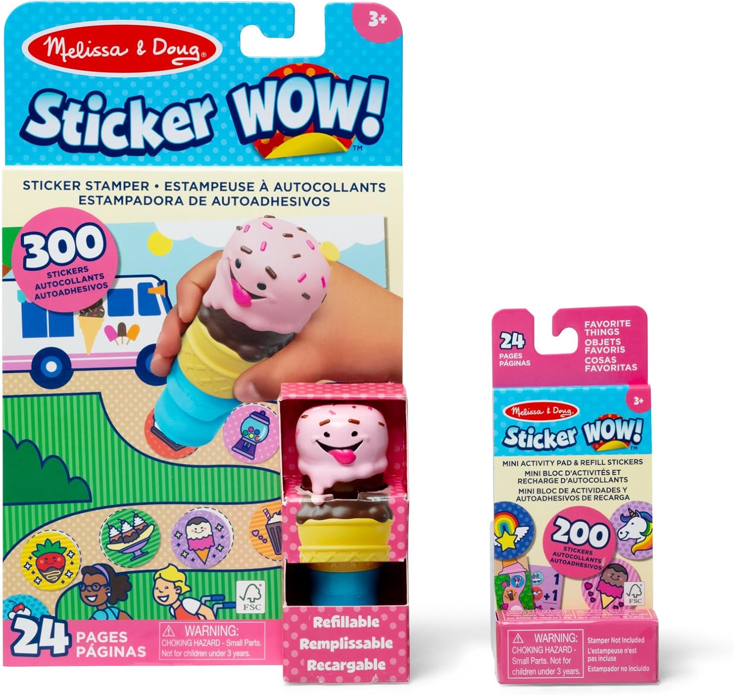 Melissa & Doug Sticker WOW Age 3+! Ice Cream Bundle: 24-Page Activity Pad, Sticker Stamper, Mini Activity Pad, 500 Stickers, Arts and Crafts Fidget Toy Collectible Character