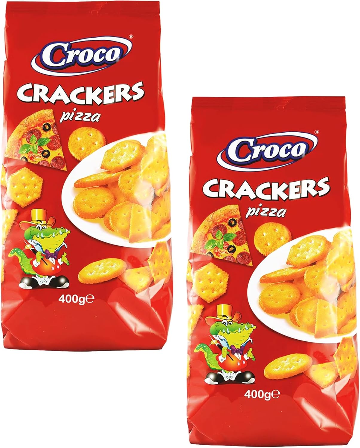 Croco Crackers Pizza 400g | Romanian Traditional Perfectly Baked Crunchy Snack | Movie Night or Kids Parties | Delicious and Nutritious Snack | Quick Energy Boost (Crackers Pizza 400g, 2 Pack)