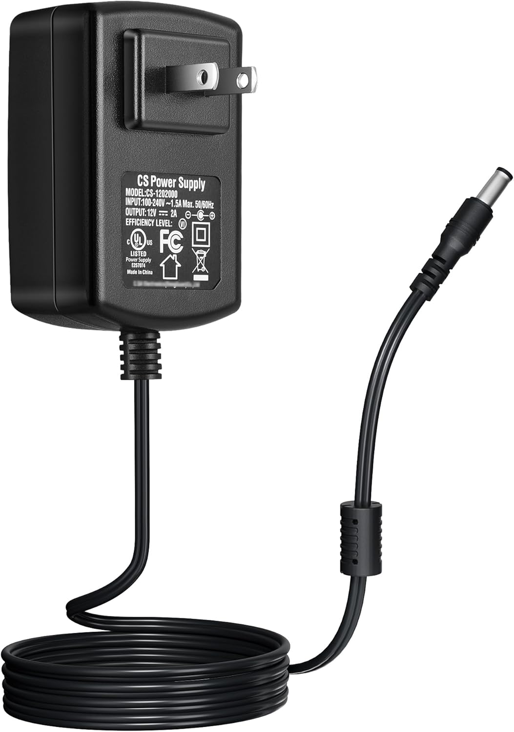 AC 100-240V to DC 12V 2A Power Adapter, 5.5mm x 2.1mm Plug, UL Listed Power Supply for IP Camera, DVR, NVR, LED Strip, Router – FCC/RoHS Certified