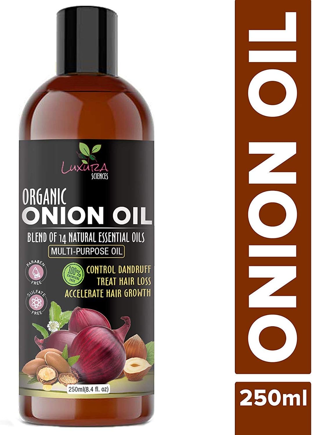 Luxura Sciences Onion Hair Oil 250 ml with 14 Essential Oils 100% pure And Natural hair Oil