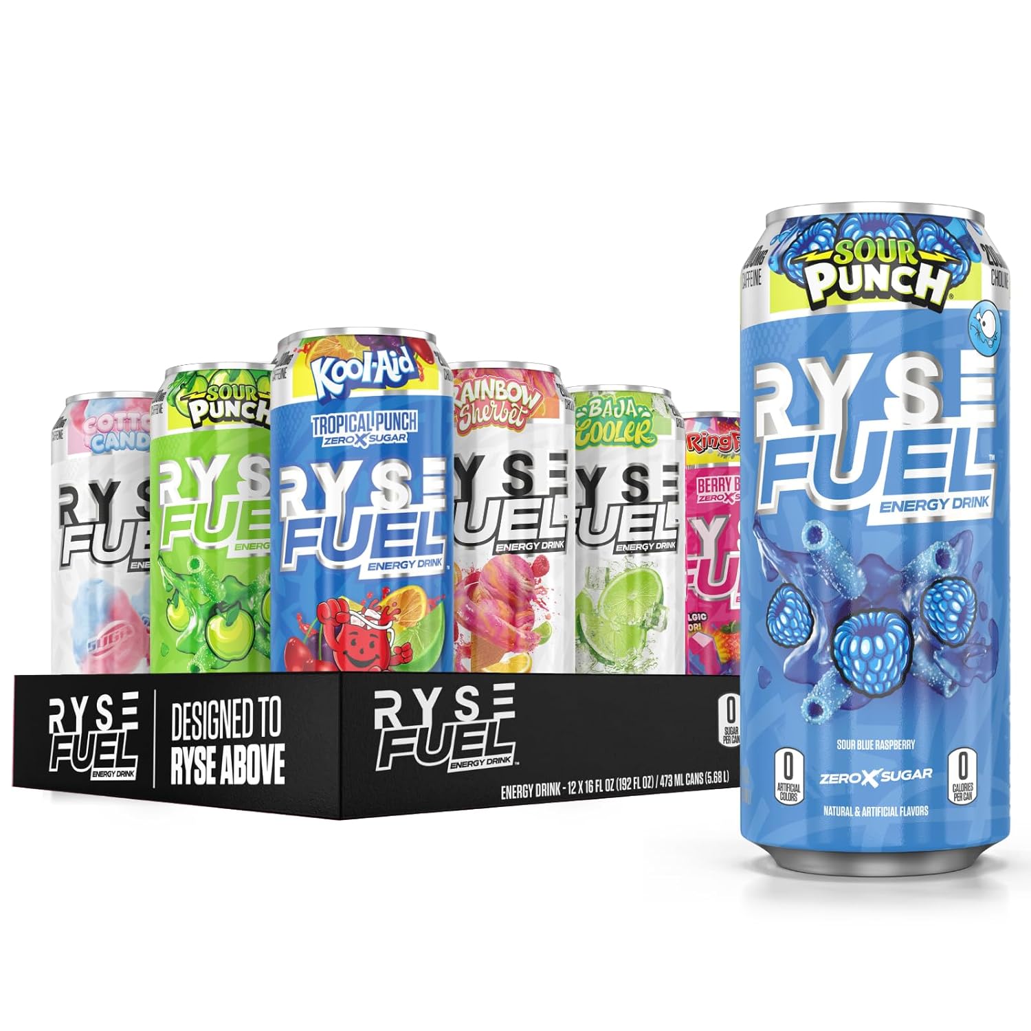 RYSE Up Supplements RYSE Fuel Sugar Free Energy Drink | Vegan Friendly, Gluten Free | Low Calorie | 200mg Natural Caffeine | 12 Pack (Variety Pack)