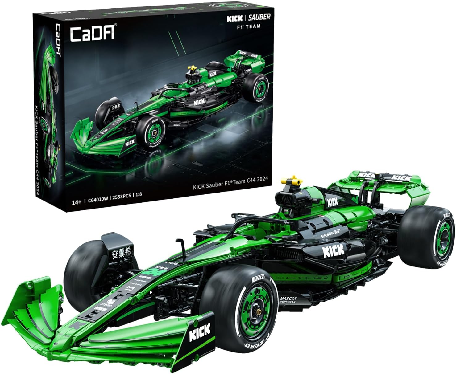 CaDA C64010W KICK Sauber C44 2024 F1 Car 1:8 Brick Model 2553pcs