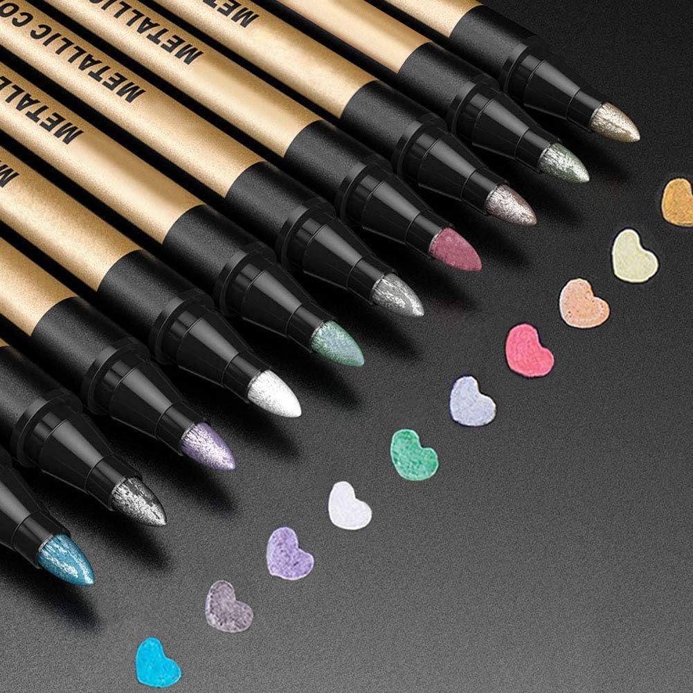 APOGO Metallic Marker Pens Metallic Pens 10 Art Pens Silver Pens Scrapbook Pens for Black Paper, Scrapbook Accessories, Gift Card Making, Easter Decorations Pens, Easter Gifts for Teenage Girls