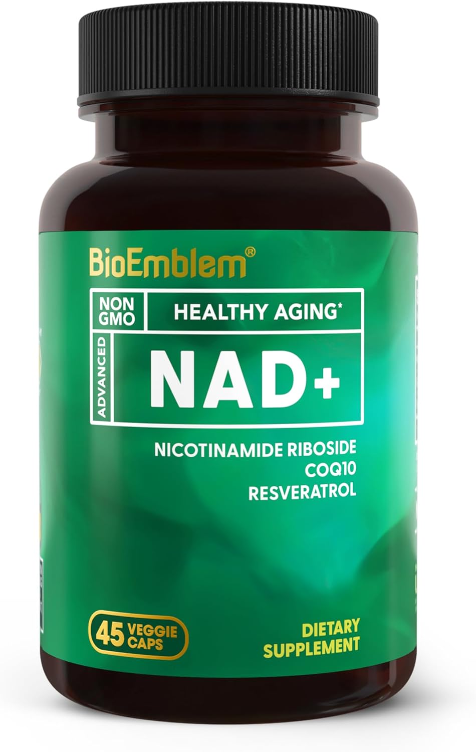 BioEmblem NAD+ Supplement | 300 mg Nicotinamide Riboside with CoQ10 & Resveratrol | Supports Healthy Aging, Cellular Energy and Cognitive Function | Non-GMO, Gluten Free - 45 Capsules