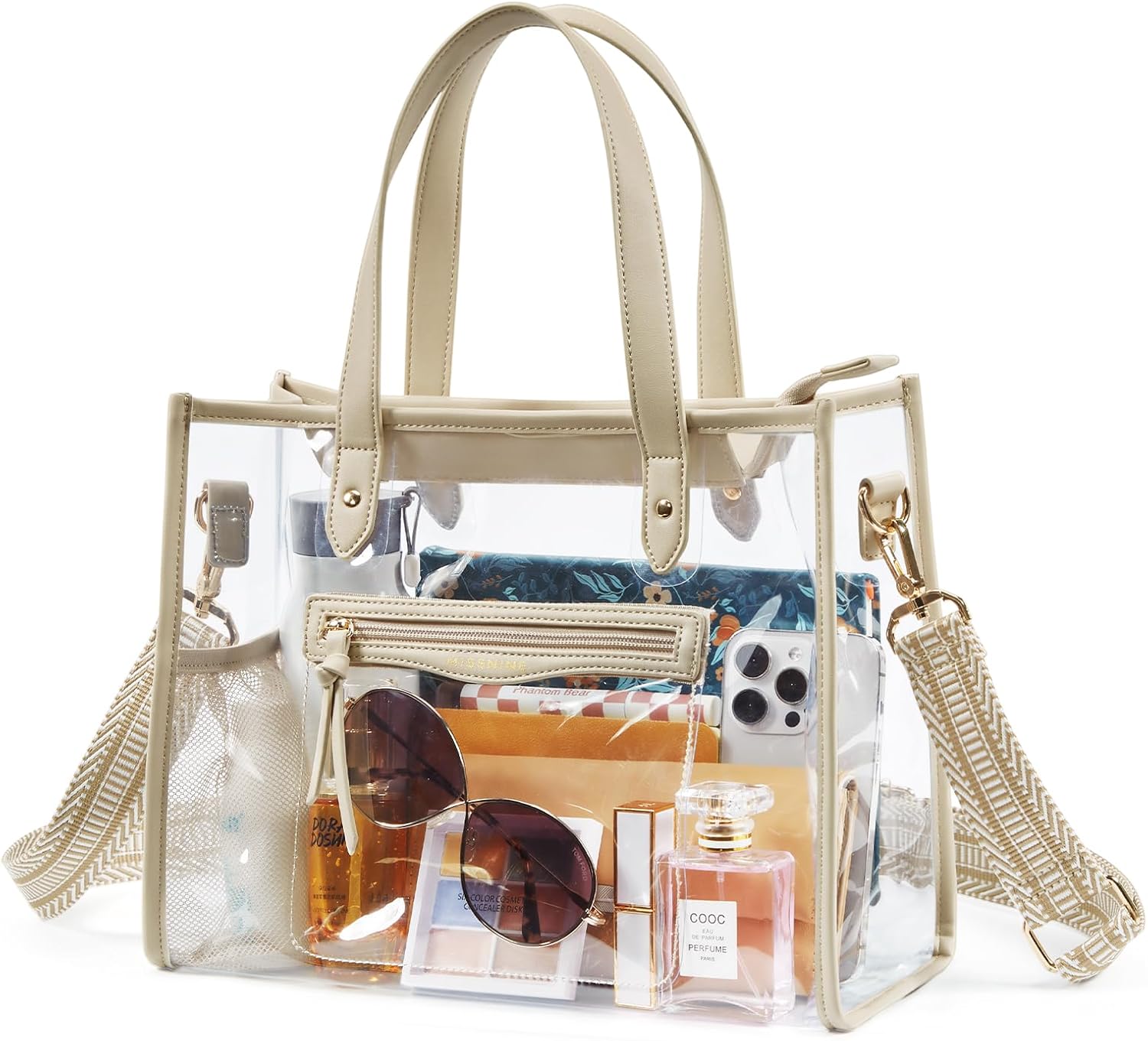 Missnine Clear Bag for Stadium Events Thick PVC Clear Tote Bag with Guitar Strap Transparent Shoulder Bag for Concert Beach