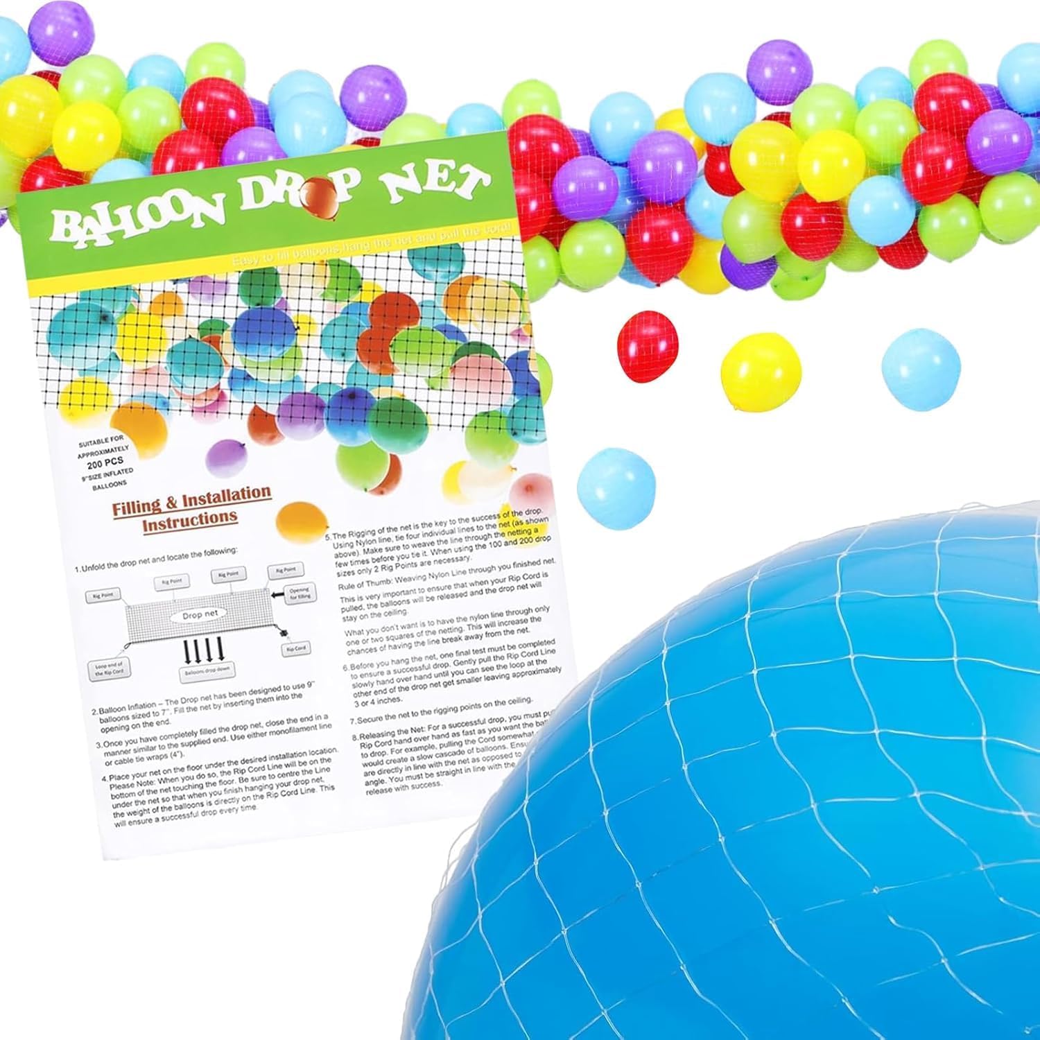 16 x 3ft Reusable Balloon Drop Net for Ceiling Release, Balloon Drop Bag Netting for 200 Balloons | Wedding, Birthday, Graduation Decorations | Baby Shower, New Year's Party, Corporate Event Supplies