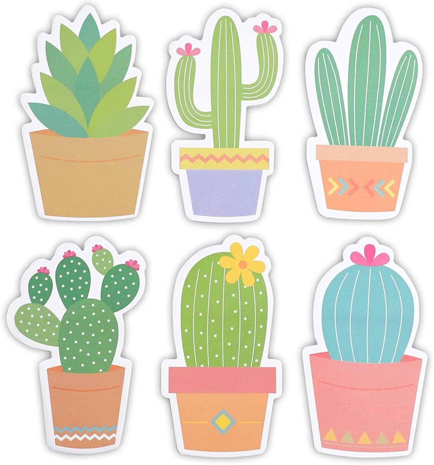 Paper Junkie 6-Pack Cactus Sticky Notes, Cute Succulent Note Pad for Office Stationery Supplies, Adhesive Plant Memo Reminder, Teacher Appreciation Funny Gifts, Fun Desk Accessories (6 Designs)