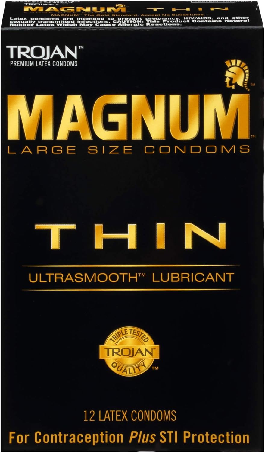 Trojan Magnum Thin Large Size Lubricated Condoms - 12 Count (Pack of 1)