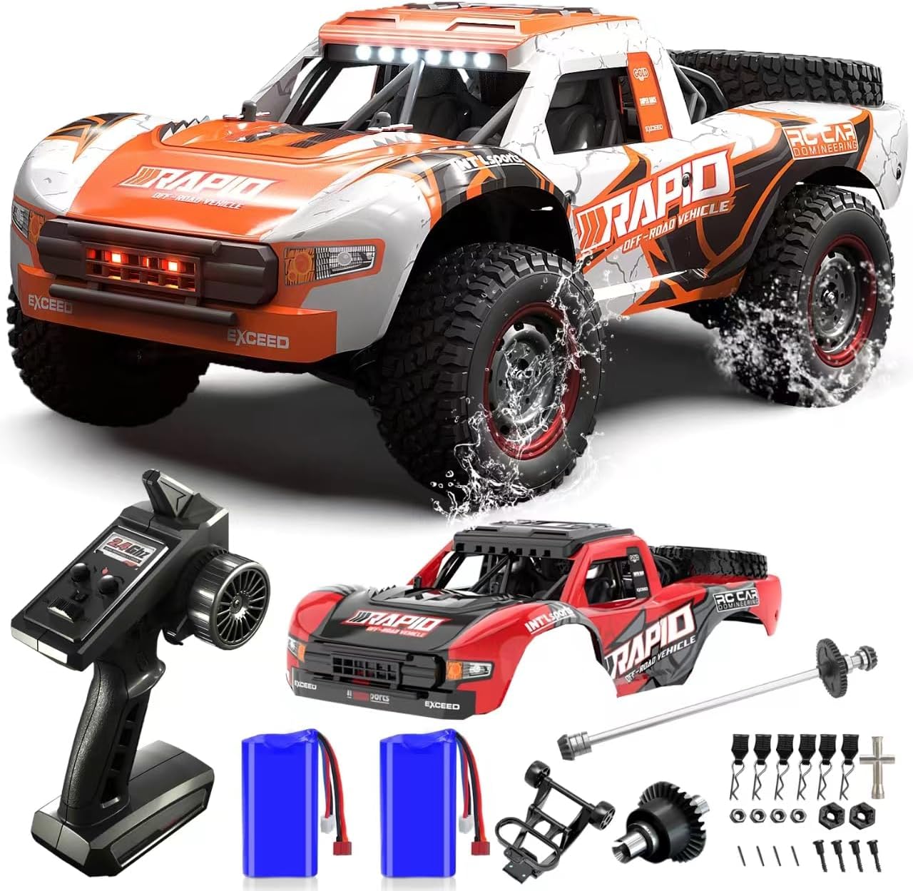 Mostop Adult RC Truck, 30MPH High Speed Remote Control, 1:14 All Terrain 4WD Fast Car, Waterproof Rock Crawler for Boys 4x4 Off-Road Buggy Monster,2 Batteries