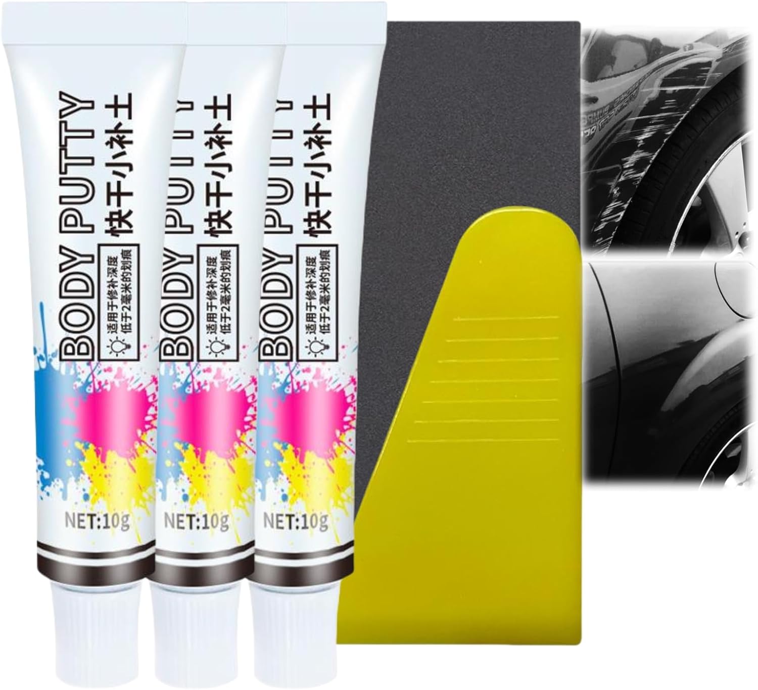 LaluluTek 3PCS Complete Car Body Repair Kit - Includes Paint Scratch Filler Putty, Dent Filler Putty, and Quick-Dry Paint Chip Repair Filler - Perfect for Deep Scratches, Peeling Paint