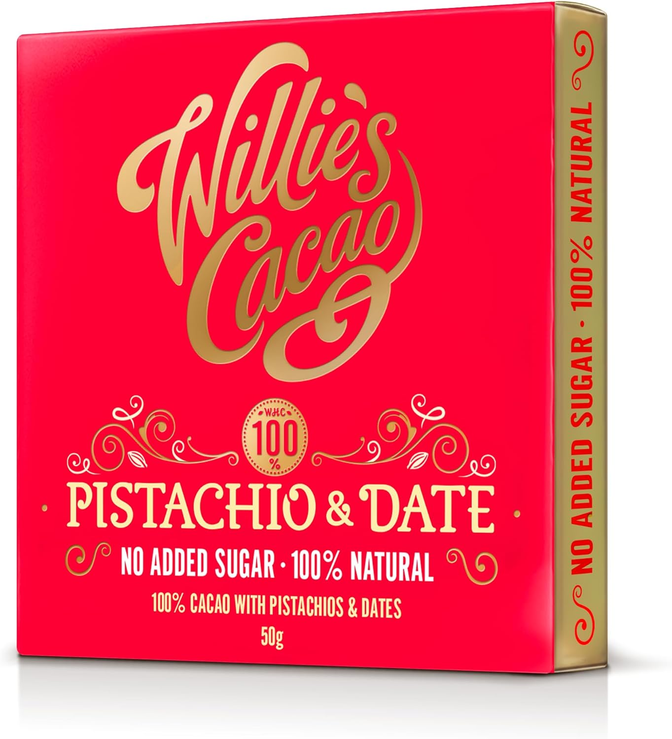 Willie's Cacao - No Added Sugar Chocolate bar - 100% Cacao with Pistachio & Date - 50g x 12-100% cacao naturally sweetened with fruit and nuts - Vegan chocolate - Artisan chocolate