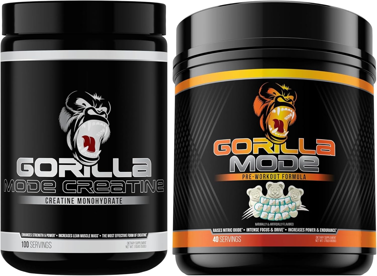 Gorilla Mind Creatine Monohydrate Micronized Powder & Pre Workout (White Gummy Bear)- Massive Pumps | Laser Focus Energy | Improved Muscle Size | Power Output and Strength